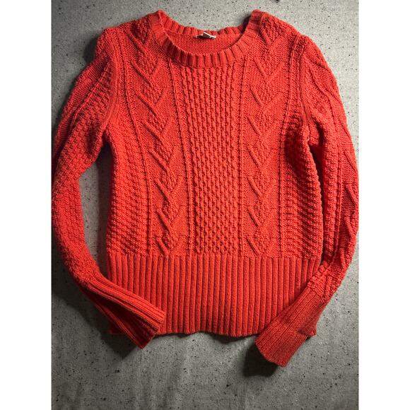 Gap Poppy Red Cotton Cable Knit Fisherman Sweater Women’s Large - Picture 1 of 6